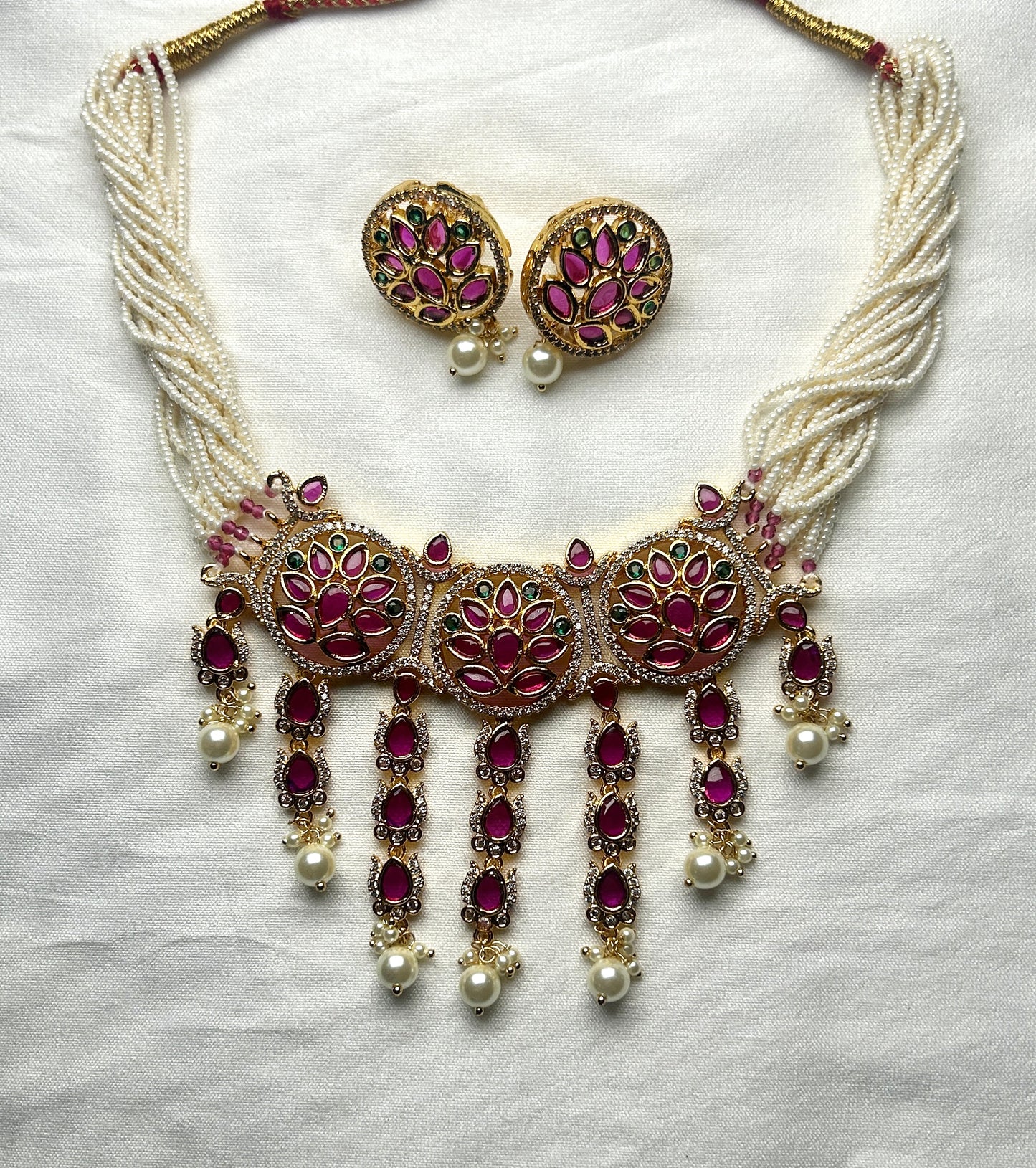 Heritage Multistrand Pearl Kundan Necklace Set