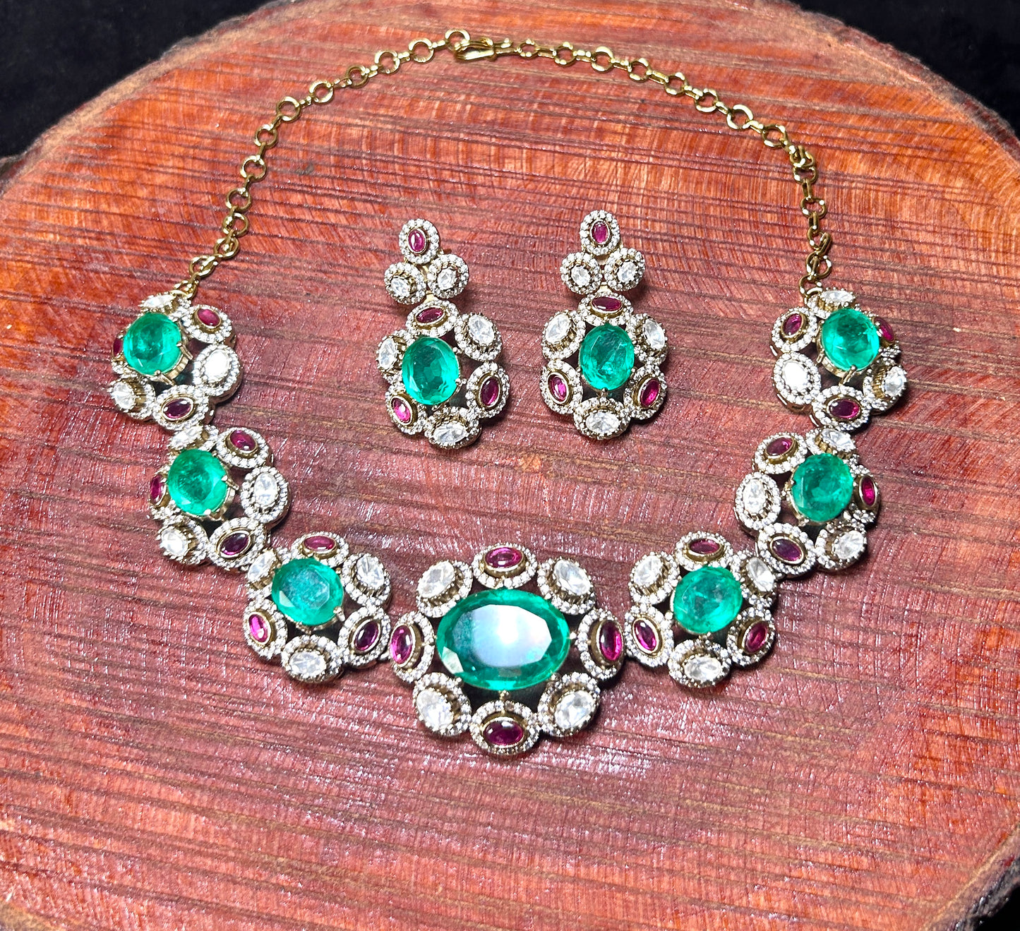 Emerald & Ruby Stone Necklace Set