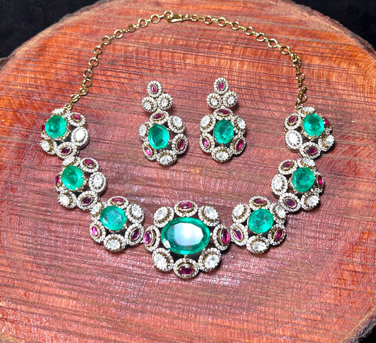 Emerald & Ruby Stone Necklace Set