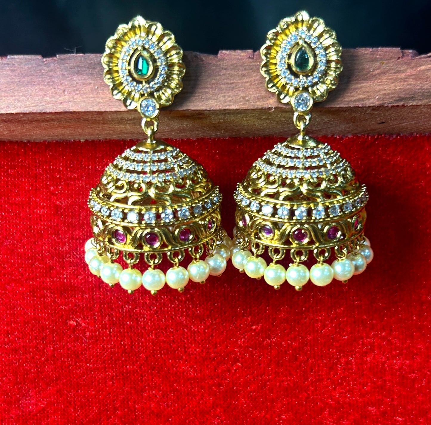 Grand Kundan Pearl Jhumka Earrings