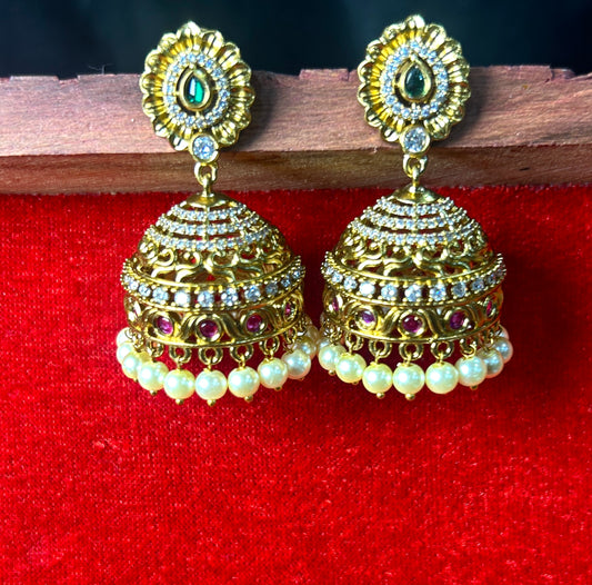 Grand Kundan Pearl Jhumka Earrings