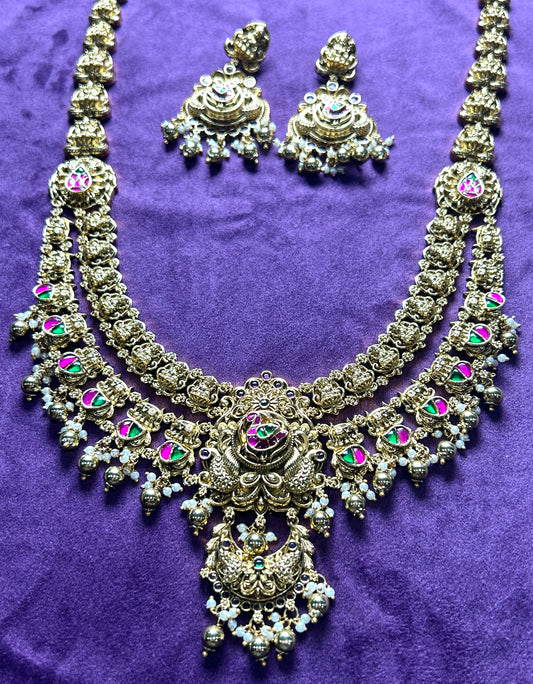 Antique Meenakari Long Temple Necklace Set