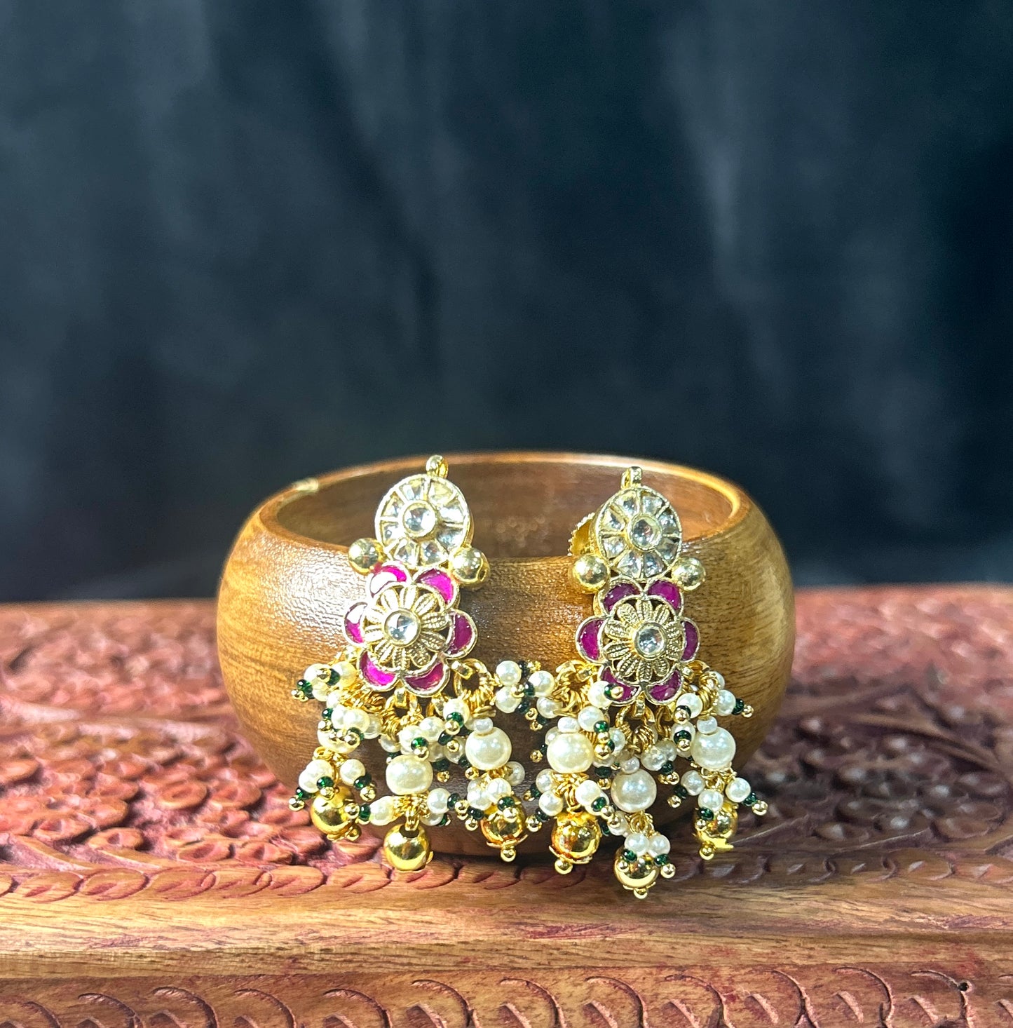 Floral Kundan Pearl Drop Earrings