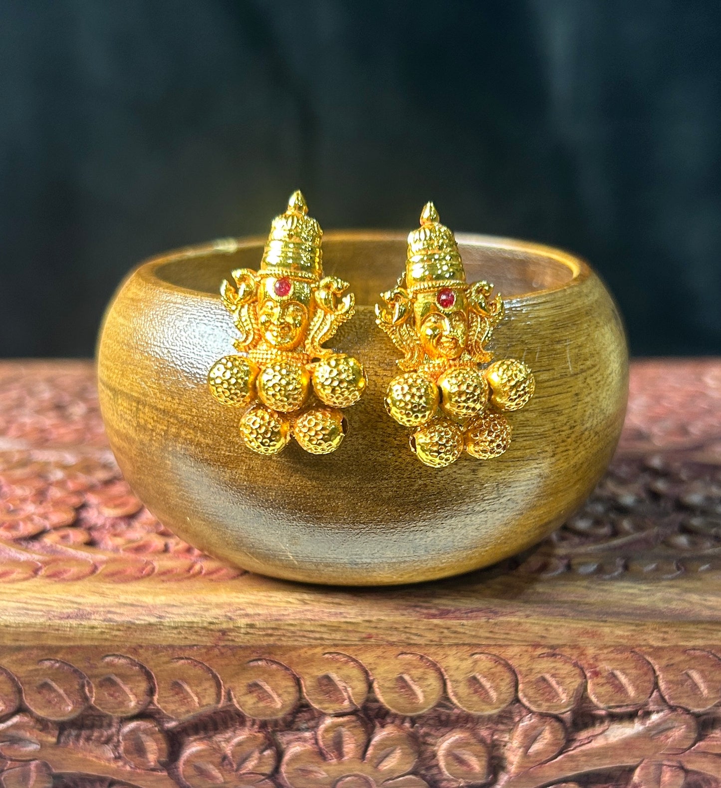 Golden Lakshmi Temple Stud Earrings
