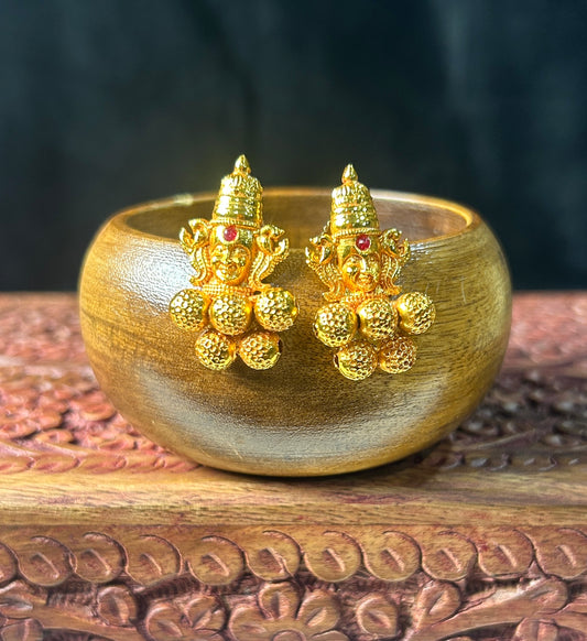 Golden Lakshmi Temple Stud Earrings