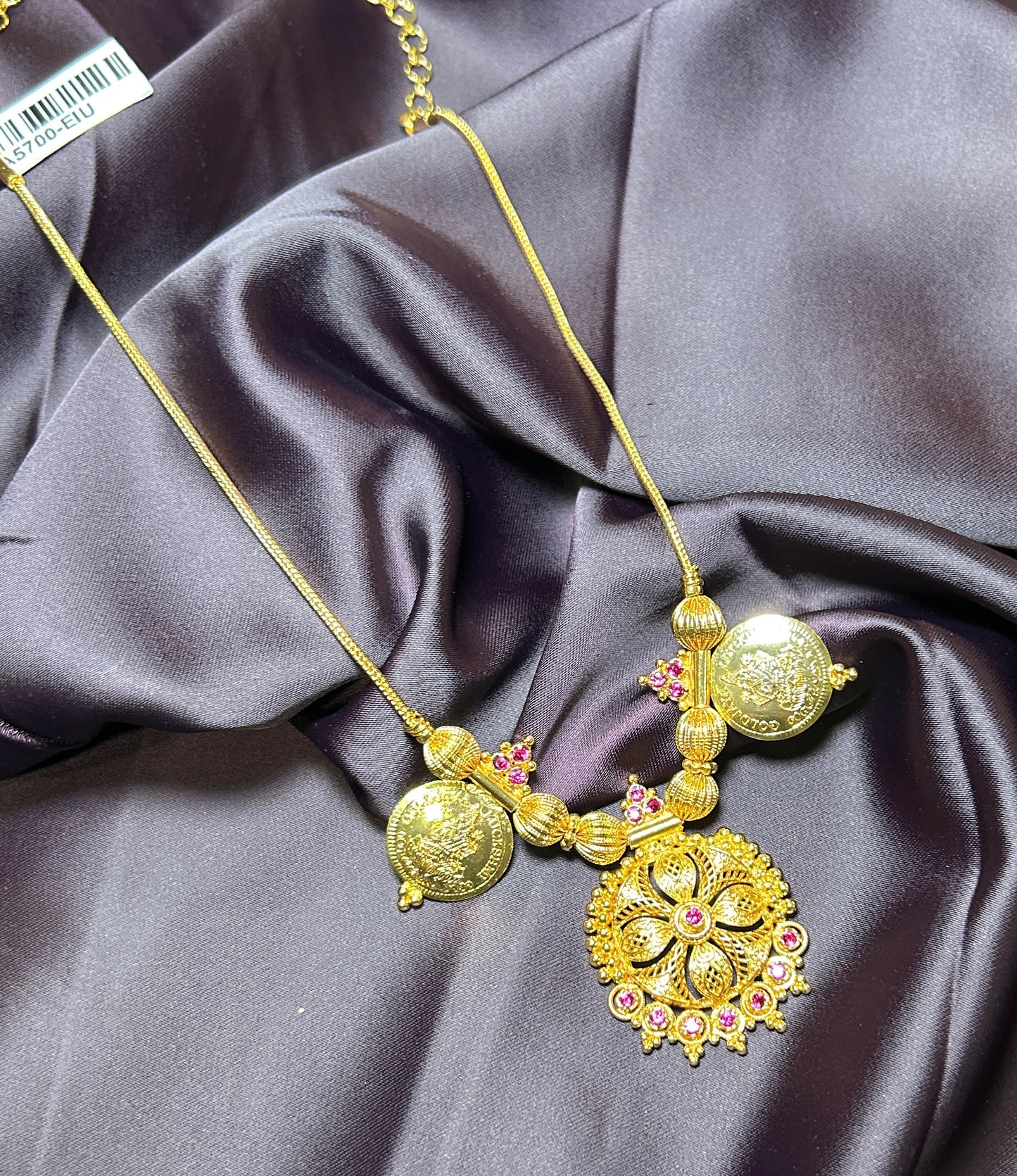 Lakshmi Coin Necklace with Floral Pendant