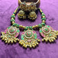 Traditional Pachikundan Necklace Set with Lotus Motifs & Jhumka Earrings