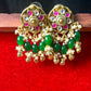 Floral Kundan Earrings with Green Beads & Pearls