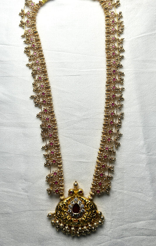 Antique Lakshmi Temple Haar with Ruby Stone Pendant