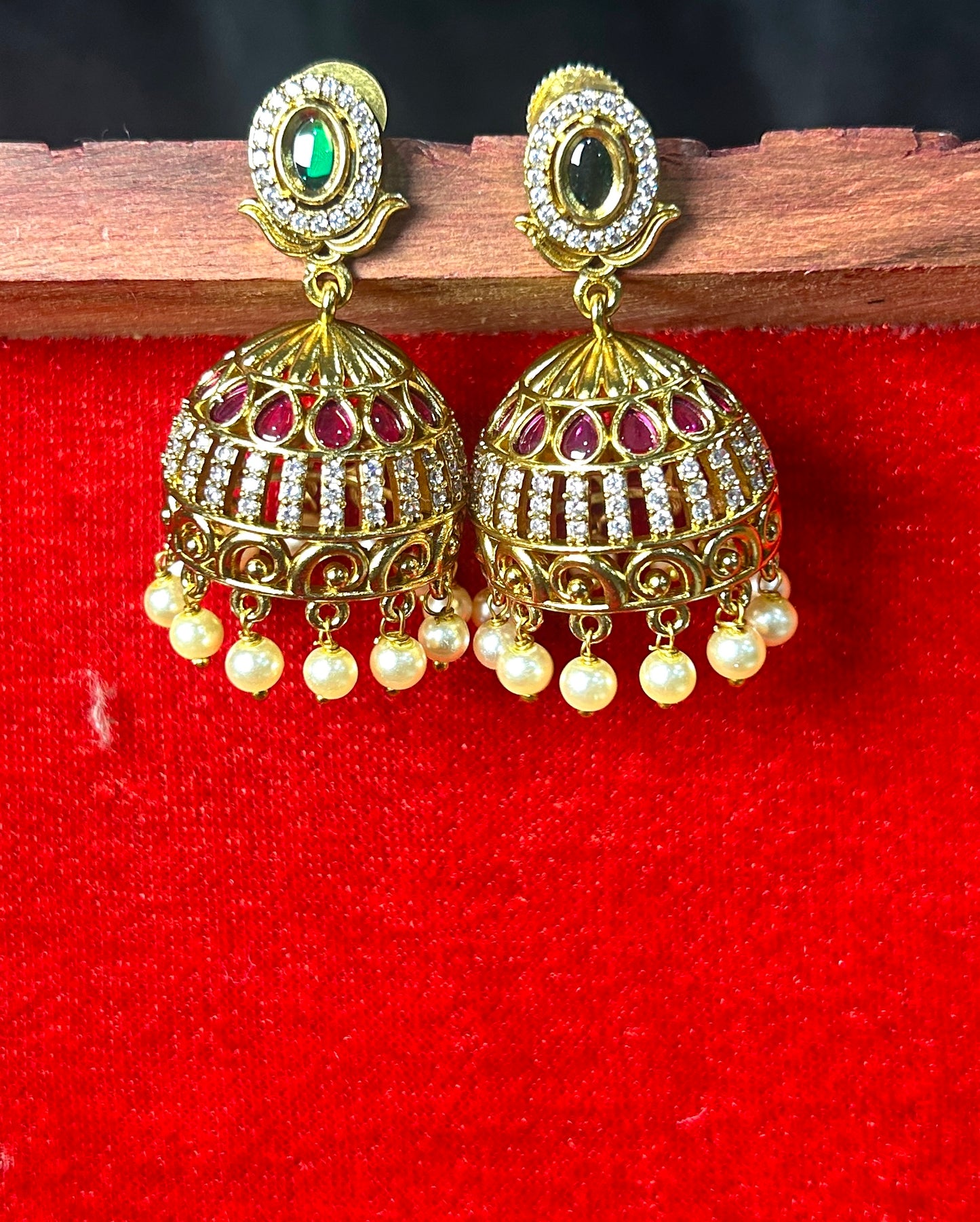 Royal Ruby & Pearl Jhumka Earrings