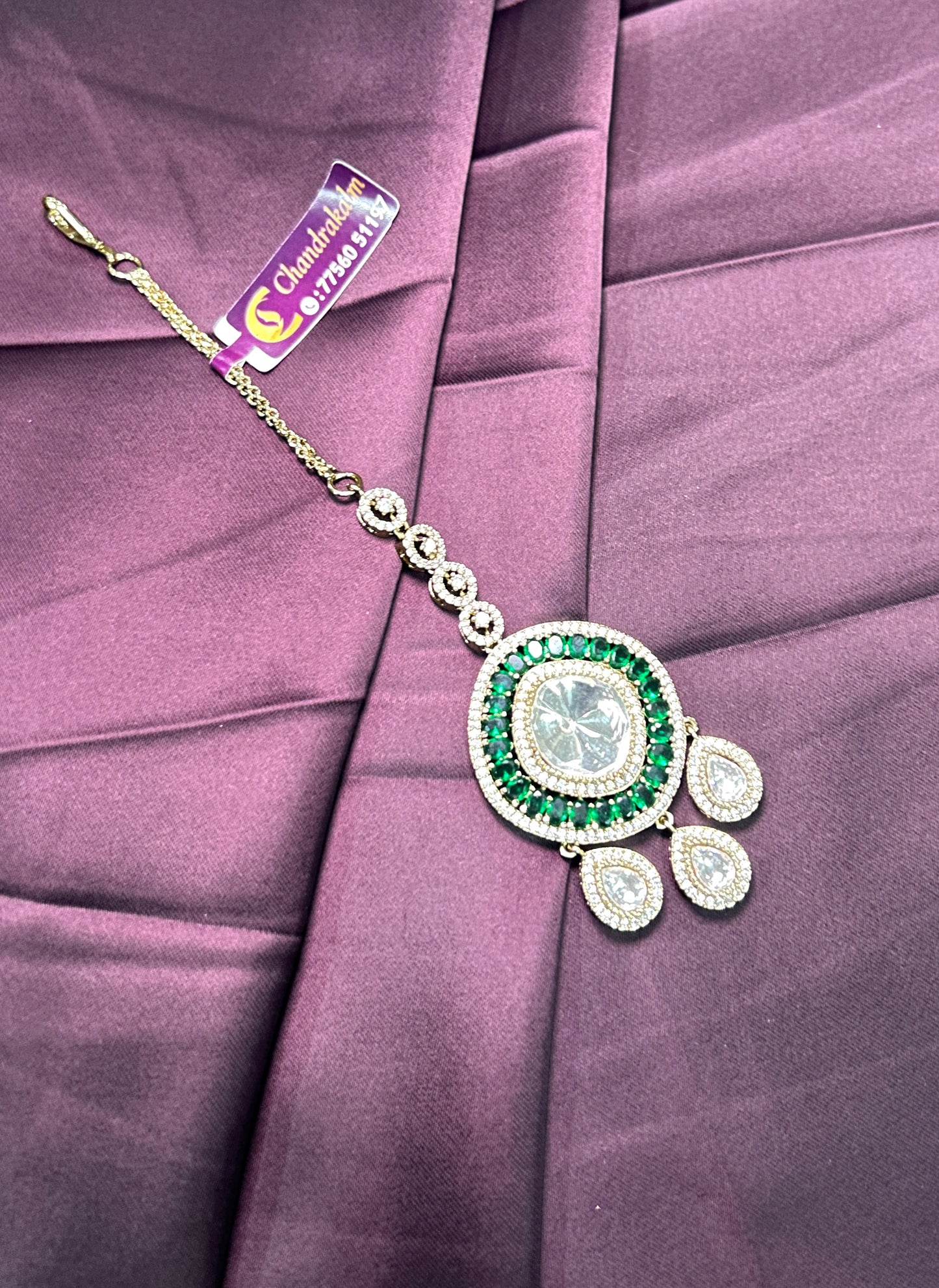 Emerald Polki Maang Tikka
