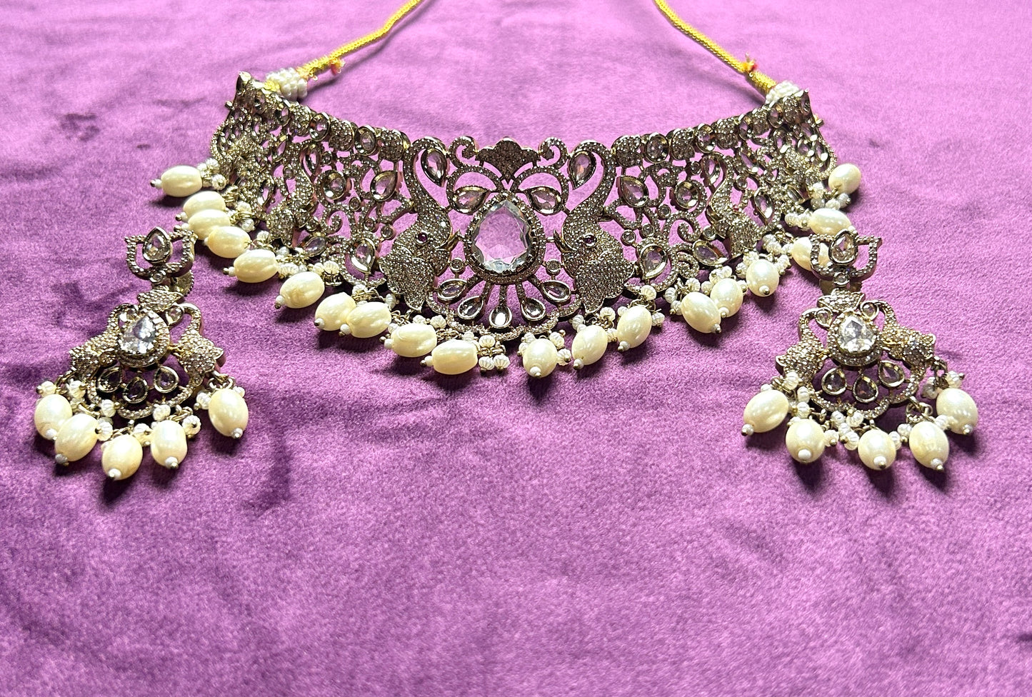 Royal Peacock Choker Set with Pearls