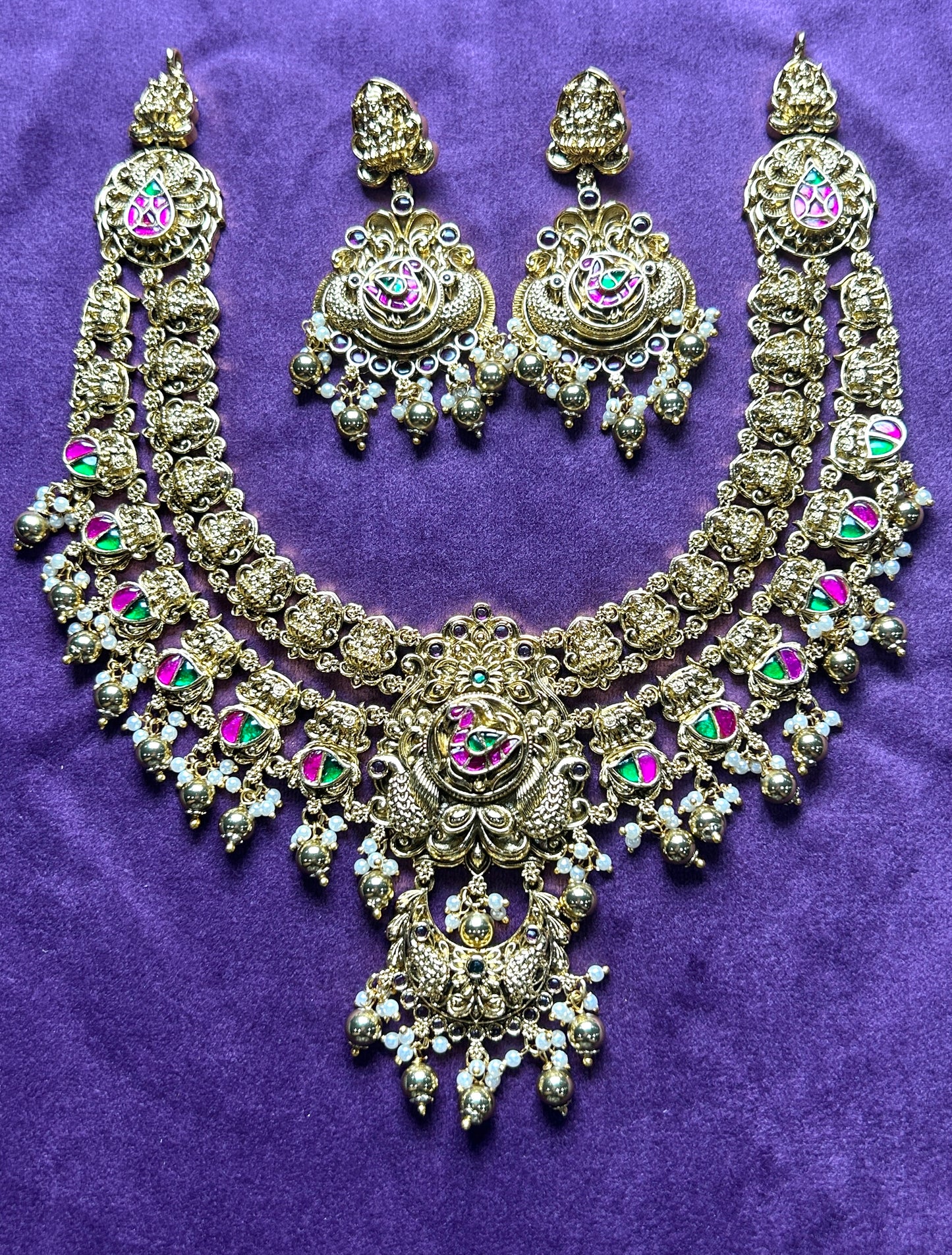 Antique Meenakari Short Temple Necklace Set