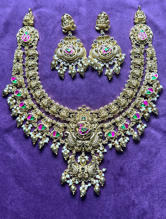 Antique Meenakari Short Temple Necklace Set