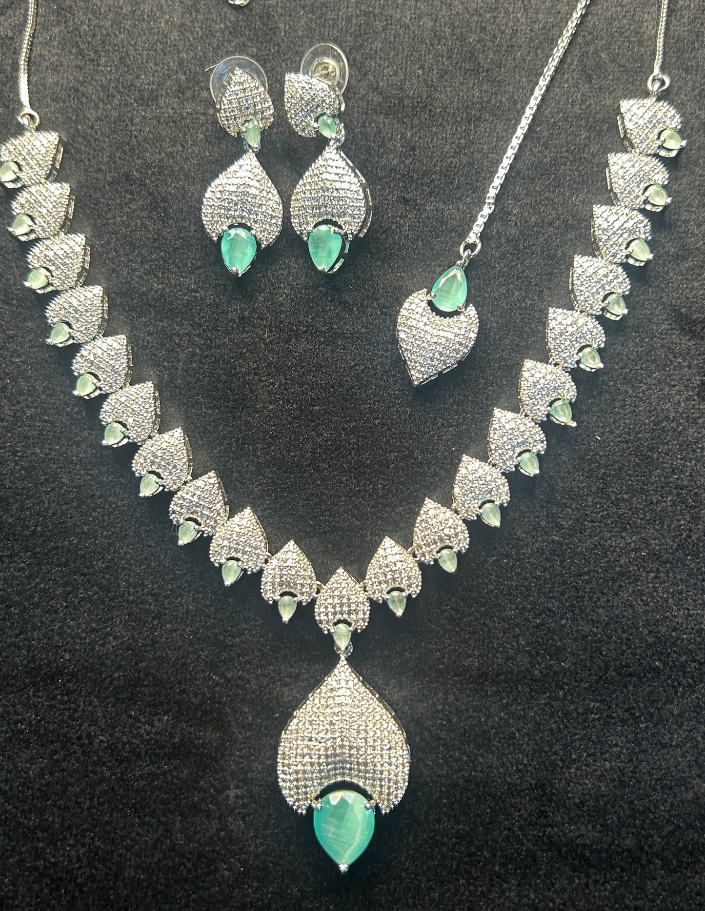 Mint Bloom CZ Necklace Set