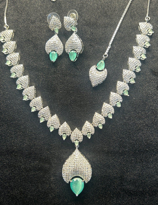 Mint Bloom CZ Necklace Set