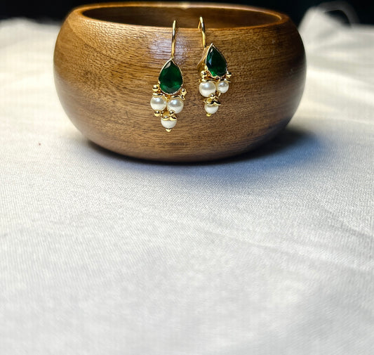 Emerald Drop Pearl Bugdi Earrings