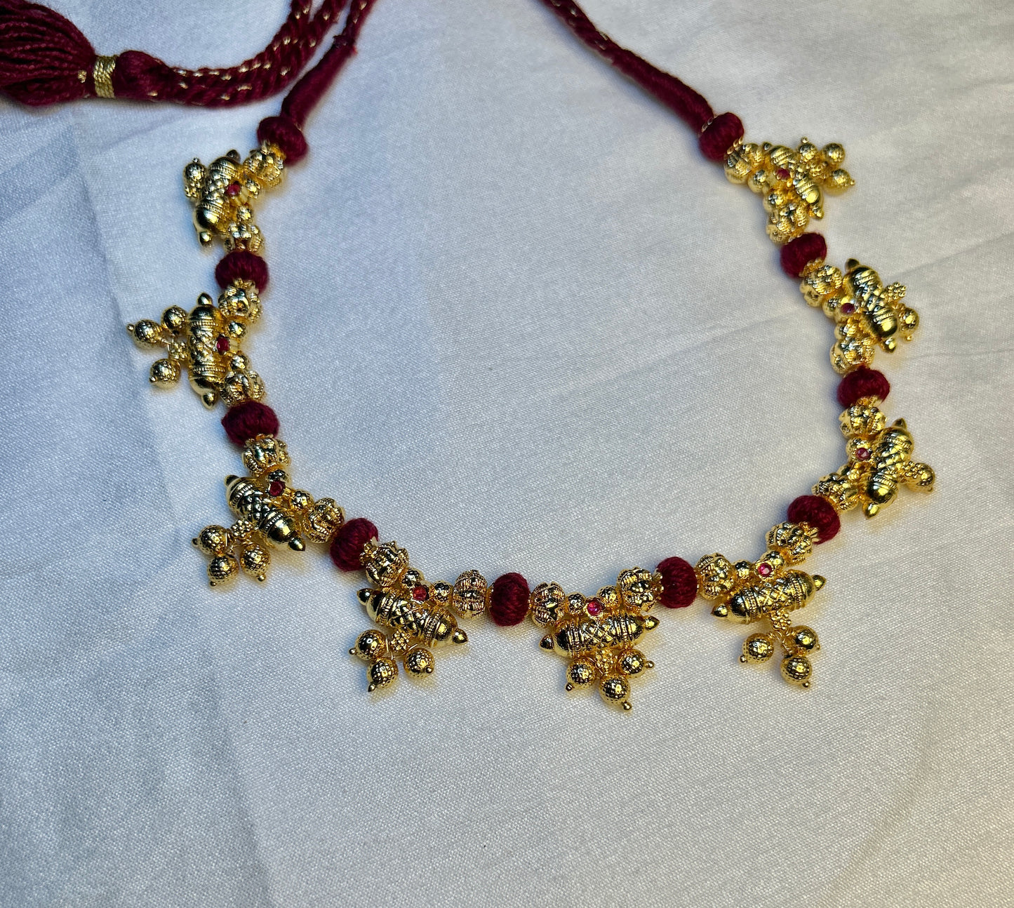 Traditional Kemp Gundu Mala Necklace – 1 Gram Gold Plated