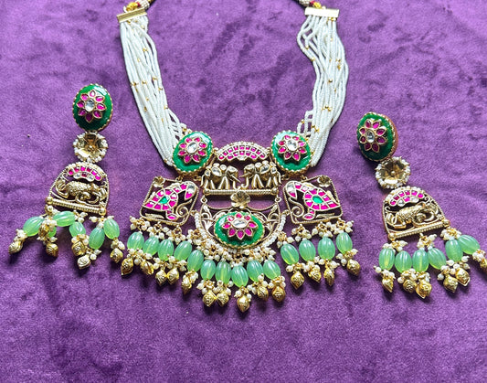 Royal Pachikundan Necklace Set with Elephant Motifs