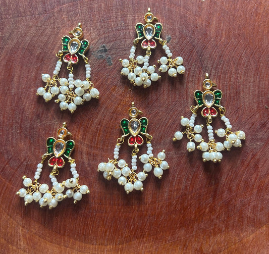 Red-Green Enamel Hair Accessory with Pearl Drops