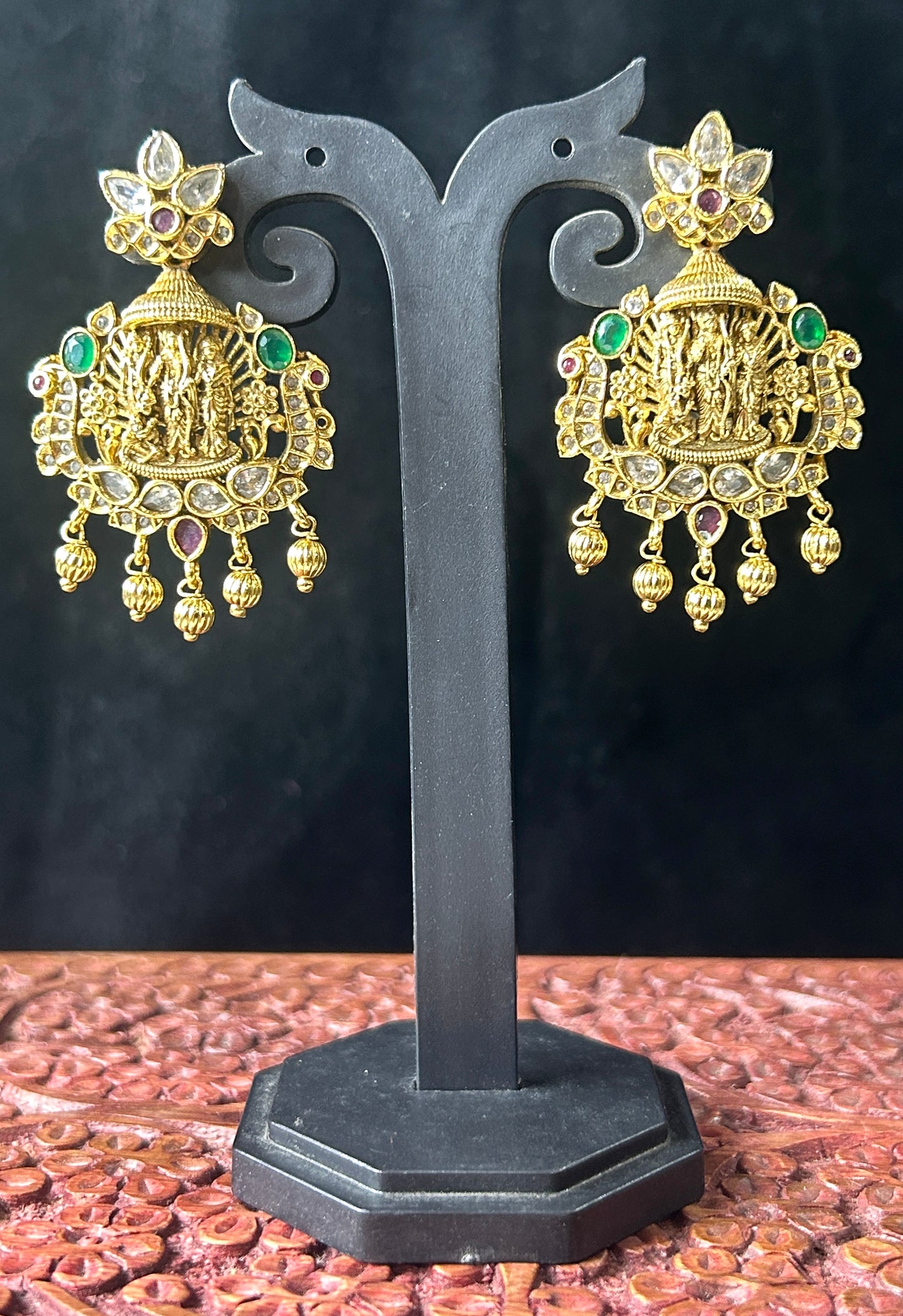 Temple Jewellery Earrings – Ram Darbar with Kundan & Antique Gold Finish