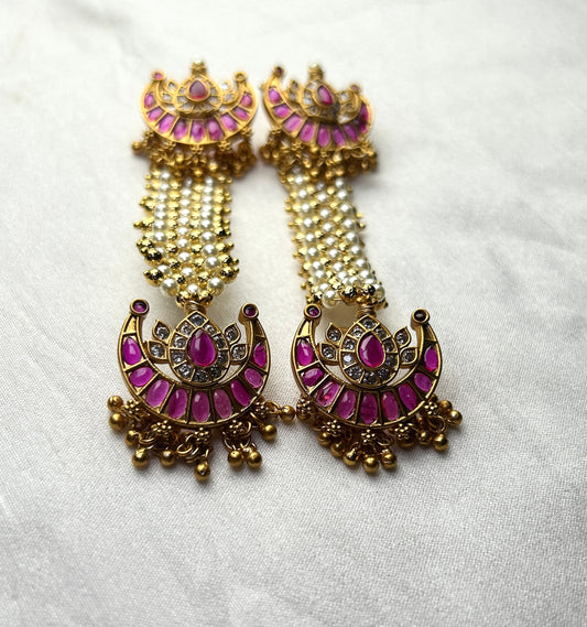 Traditional Pakke Long Earrings with Pearl Strands