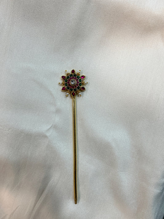 Royal Ruby–Emerald Kundan Hair Stick (Hair Stick)