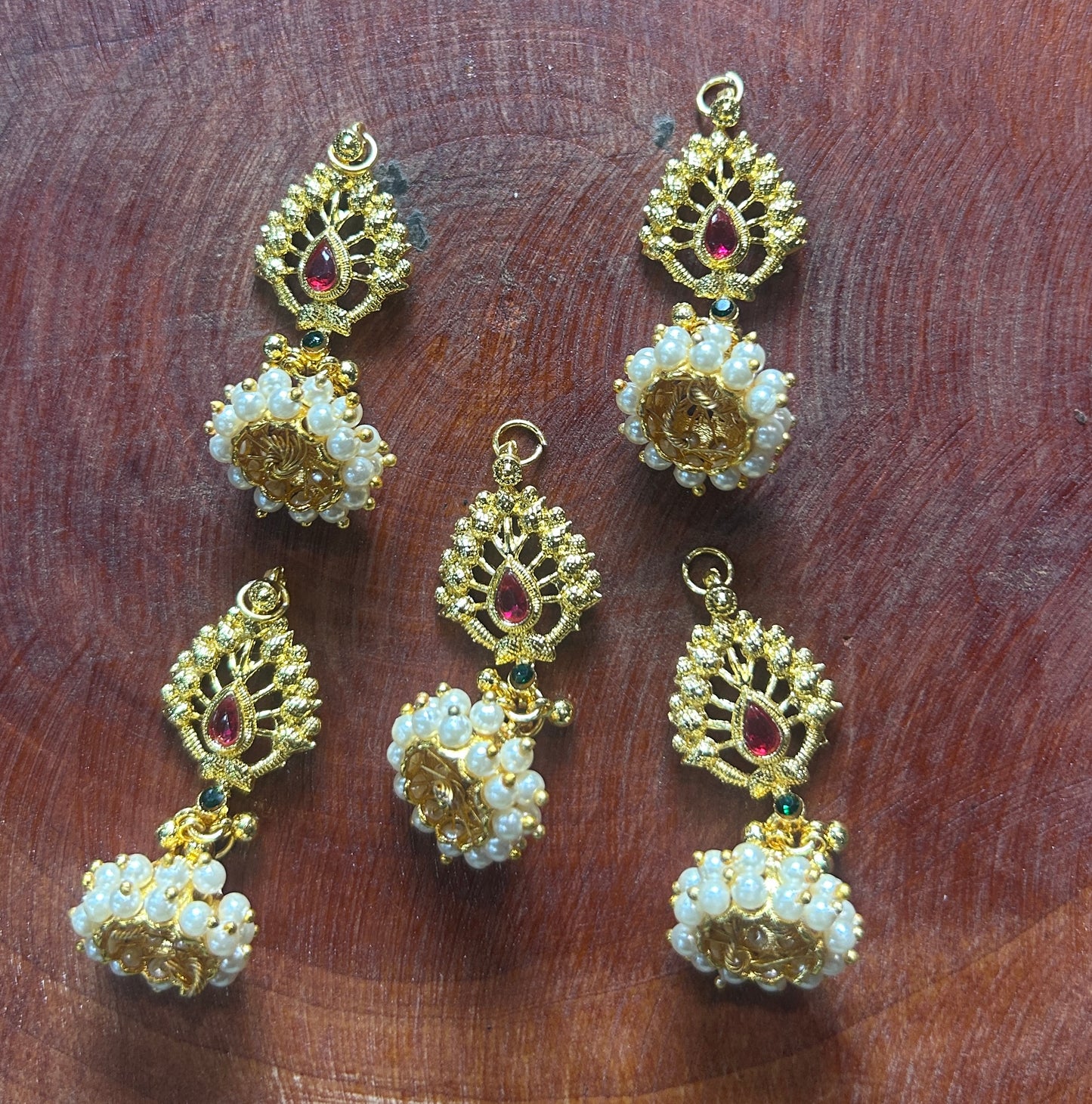 Ruby & Pearl Cluster Hair Accessory with Golden Drop