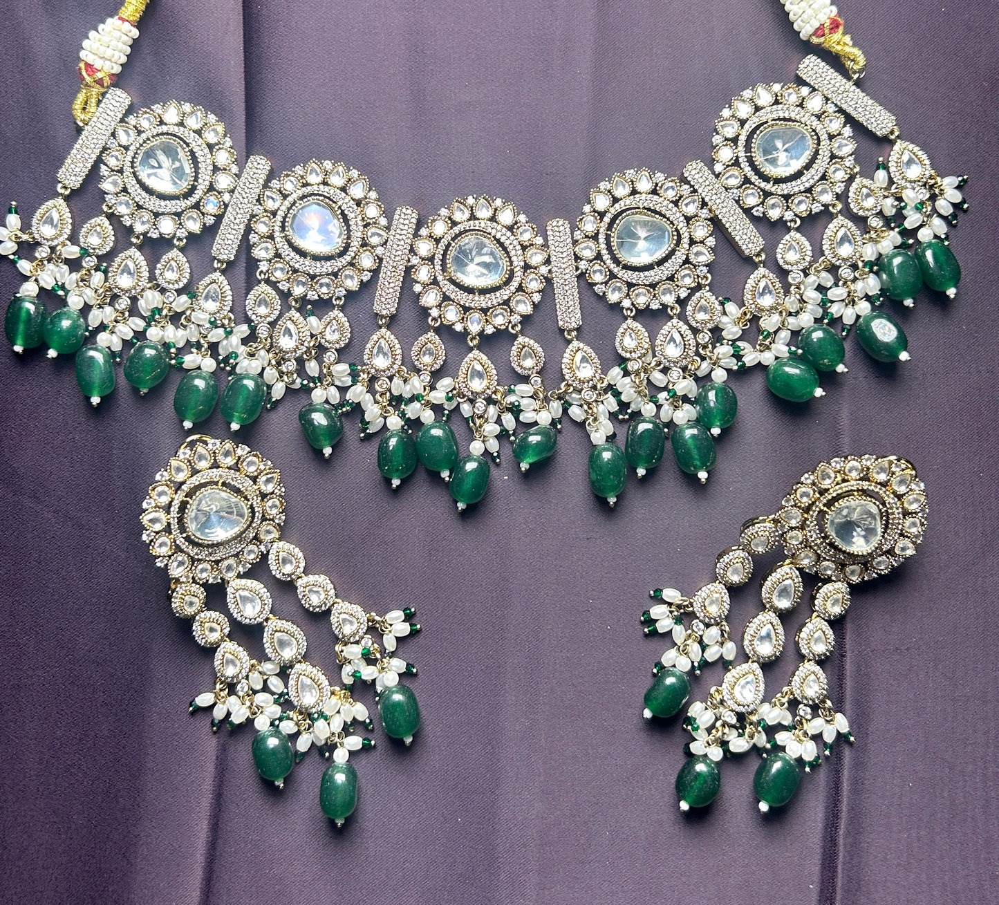 Royal Green Beaded Kundan Necklace