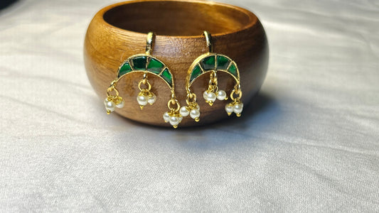 Emerald Enamel Arch Bugdi Earrings