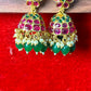 Ruby-Green Kundan Jhumka Earrings