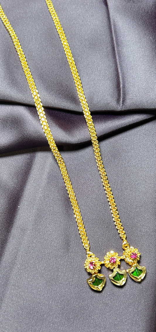 Floral Charm Necklace with Green Enamel Drops