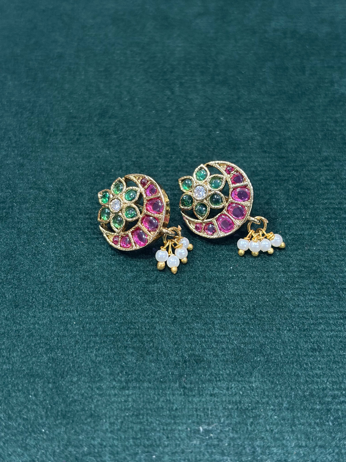 Multicolour Kemp Stone Bugadi with Pearl Drops