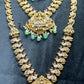 Goddess Lakshmi Bridal Temple Jewellery Set – Antique Gold with Green Drops
