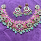 Royal Kundan & Enamel Choker Necklace Set in Pink & Green