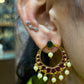Ruby Pearl Chandbali Earrings with Emerald Stud