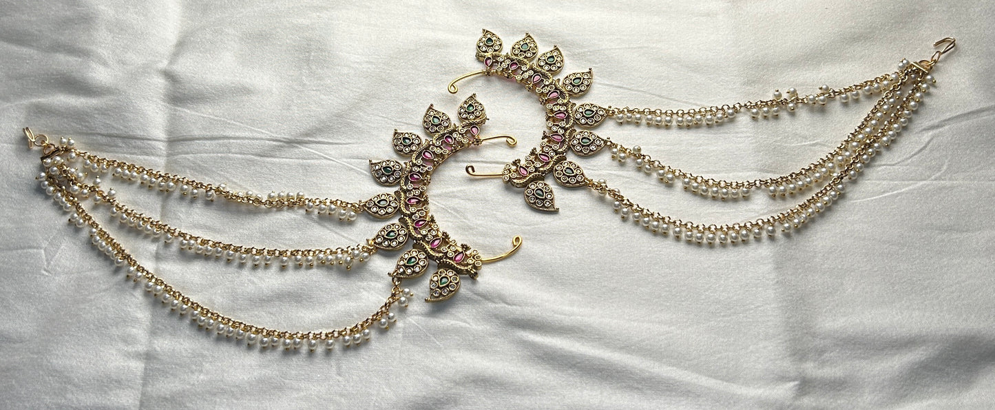 Traditional Pearl Back Ear Cuffs with Kundan Detailing