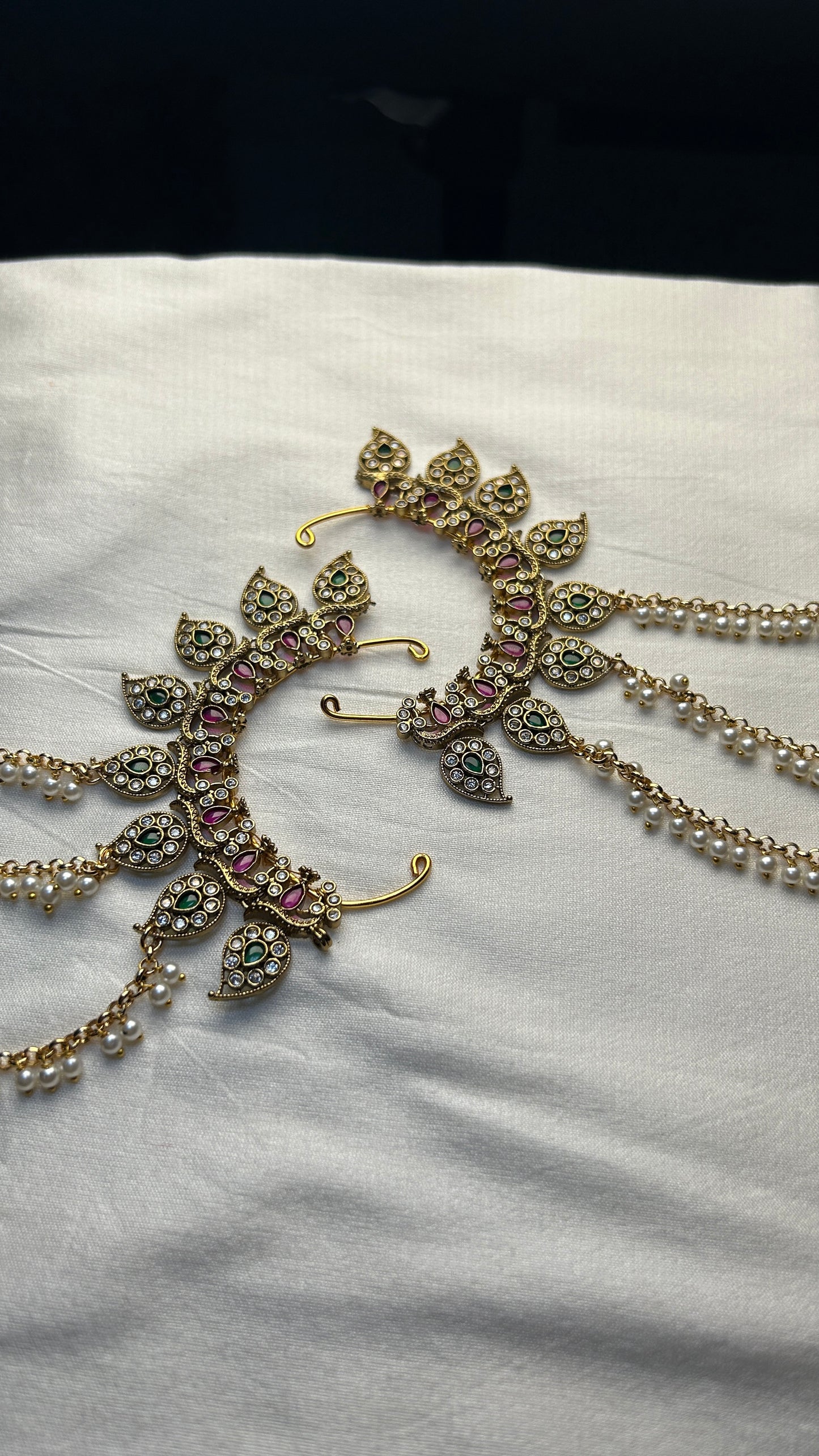 Traditional Pearl Back Ear Cuffs with Kundan Detailing