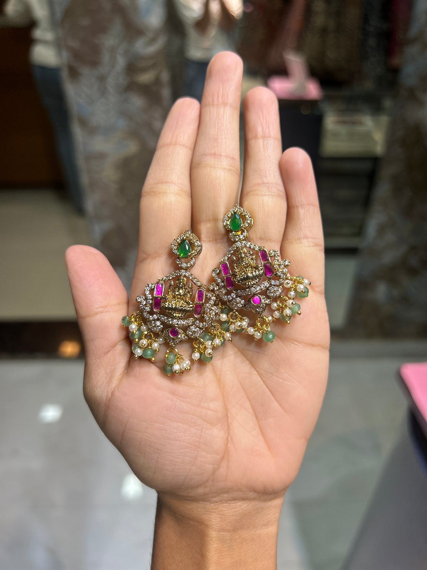 Rajwada Lakshmi Emerald Temple Necklace Set