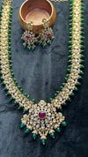 Royal Kundan Bridal Long Necklace Set – Emerald Green & Ruby Red