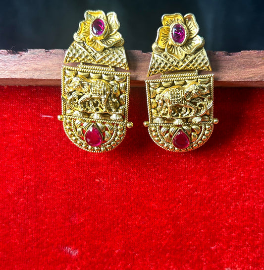 Temple Jewellery Earrings with Elephant Motif & Ruby Accents