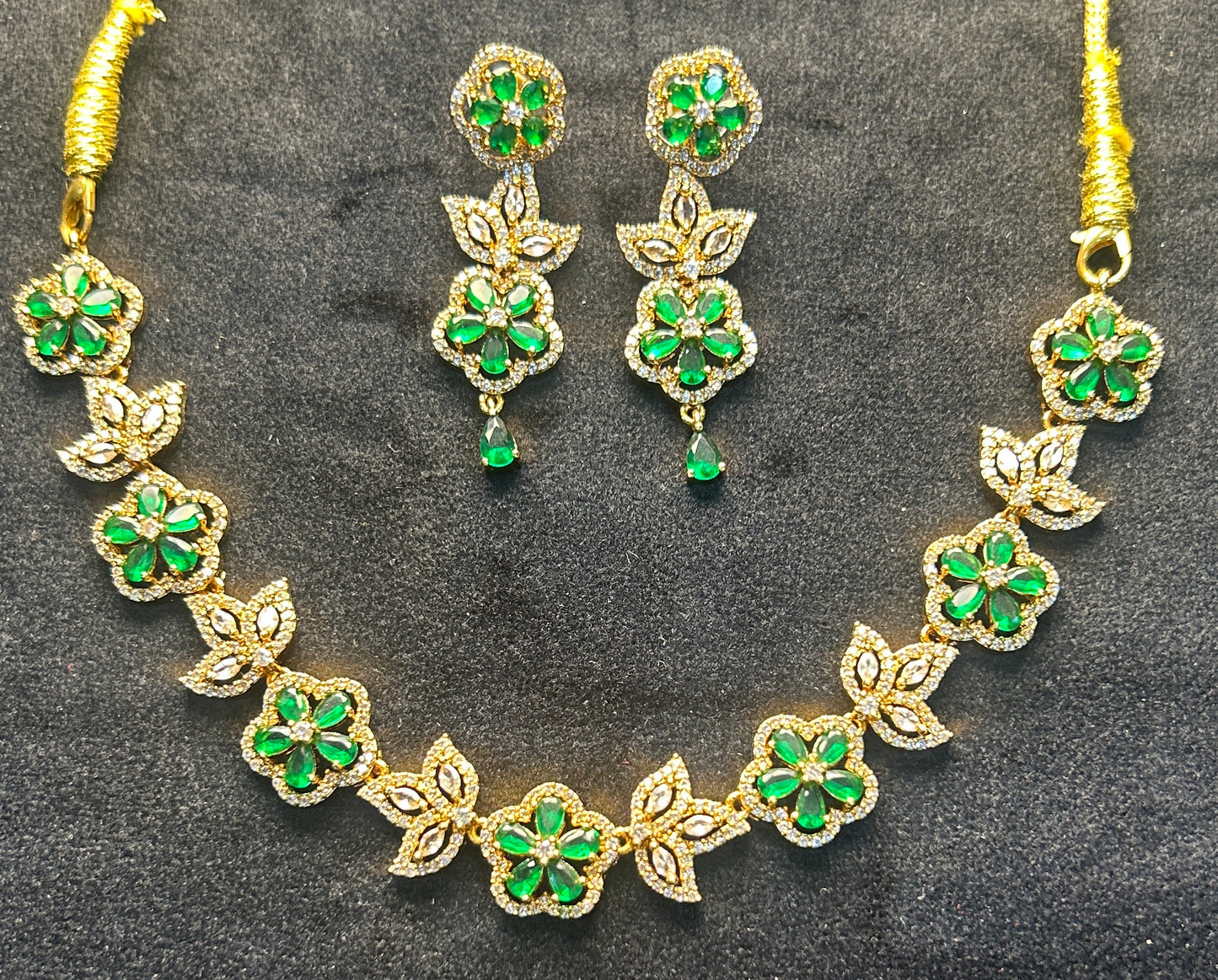 Emerald Blossom Floral Necklace Set