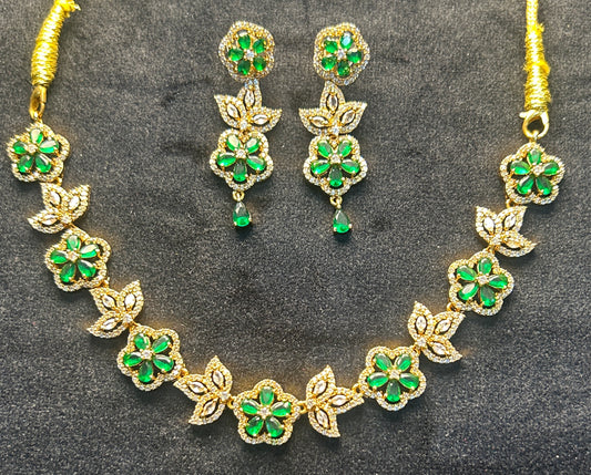 Emerald Blossom Floral Necklace Set