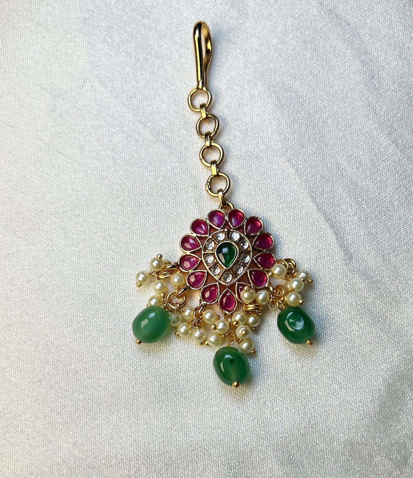 Petite Floral Kundan Maang Tikka with Green Drops
