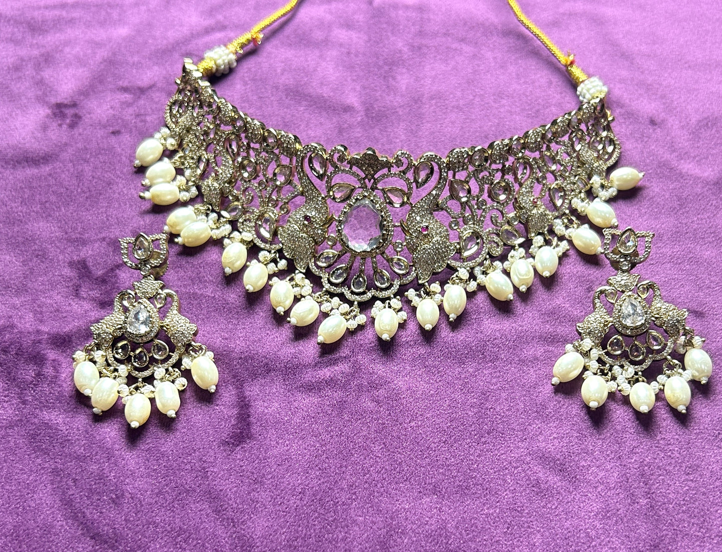 Royal Peacock Choker Set with Pearls
