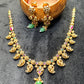 Peacock Paisley Temple Necklace Set – Antique Gold with Green Drops