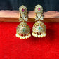 Floral Emerald & Ruby Jhumka Earrings with Pearls