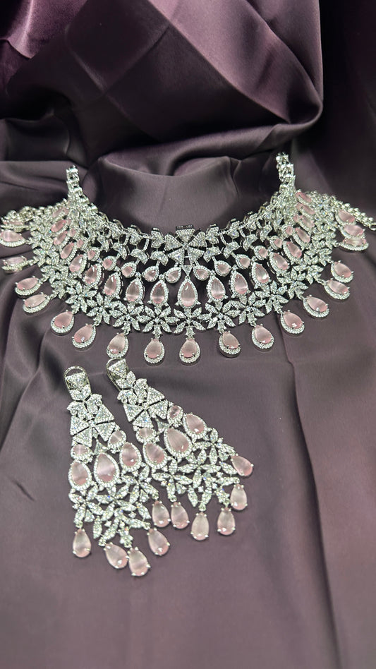 Blush Pink & Diamond Choker Necklace Set