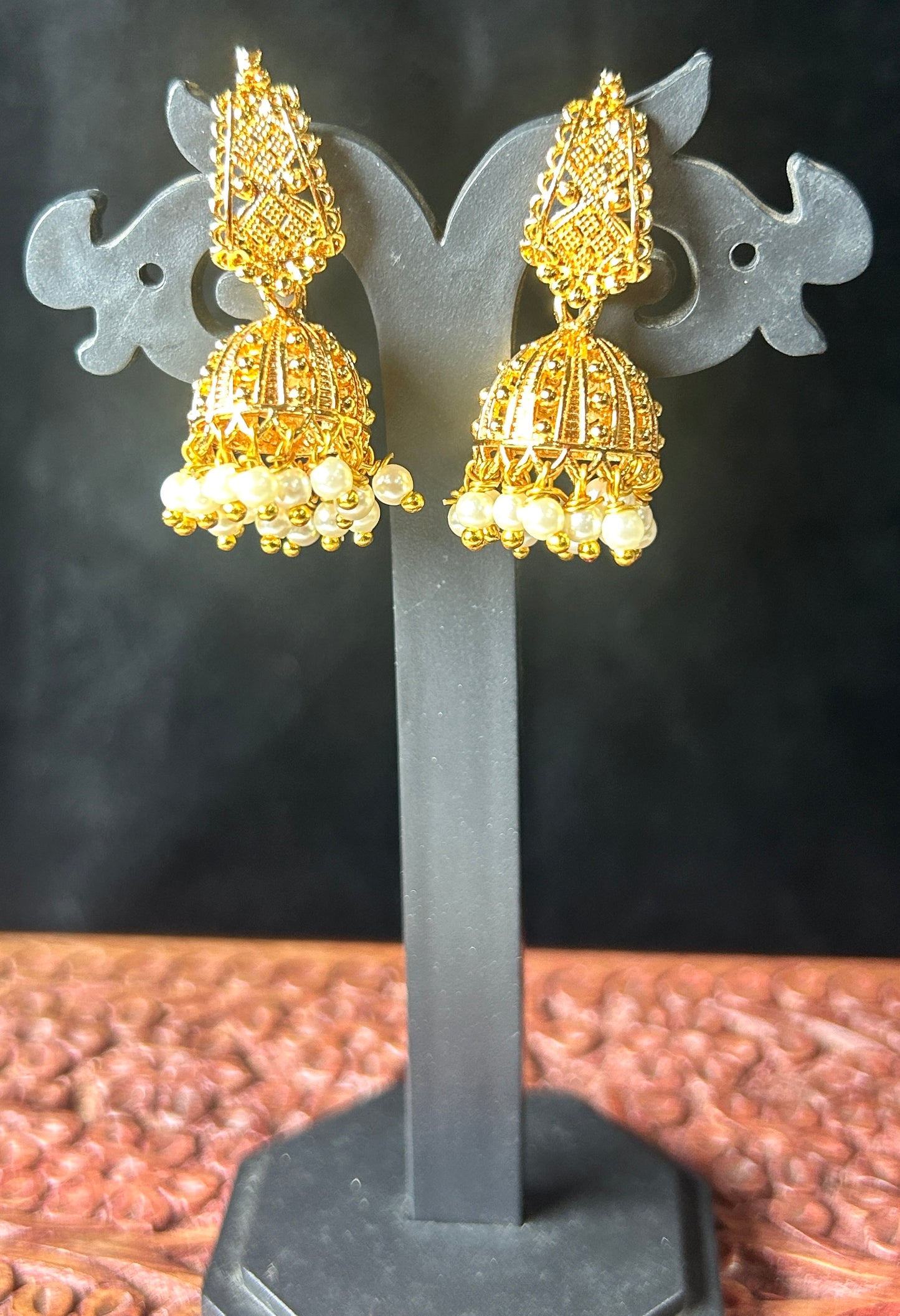 Traditional Gold-Tone Jhumkas with Pearl Drops