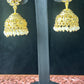 Antique Gold Jhumkas with Ruby Stud & Pearl Drops